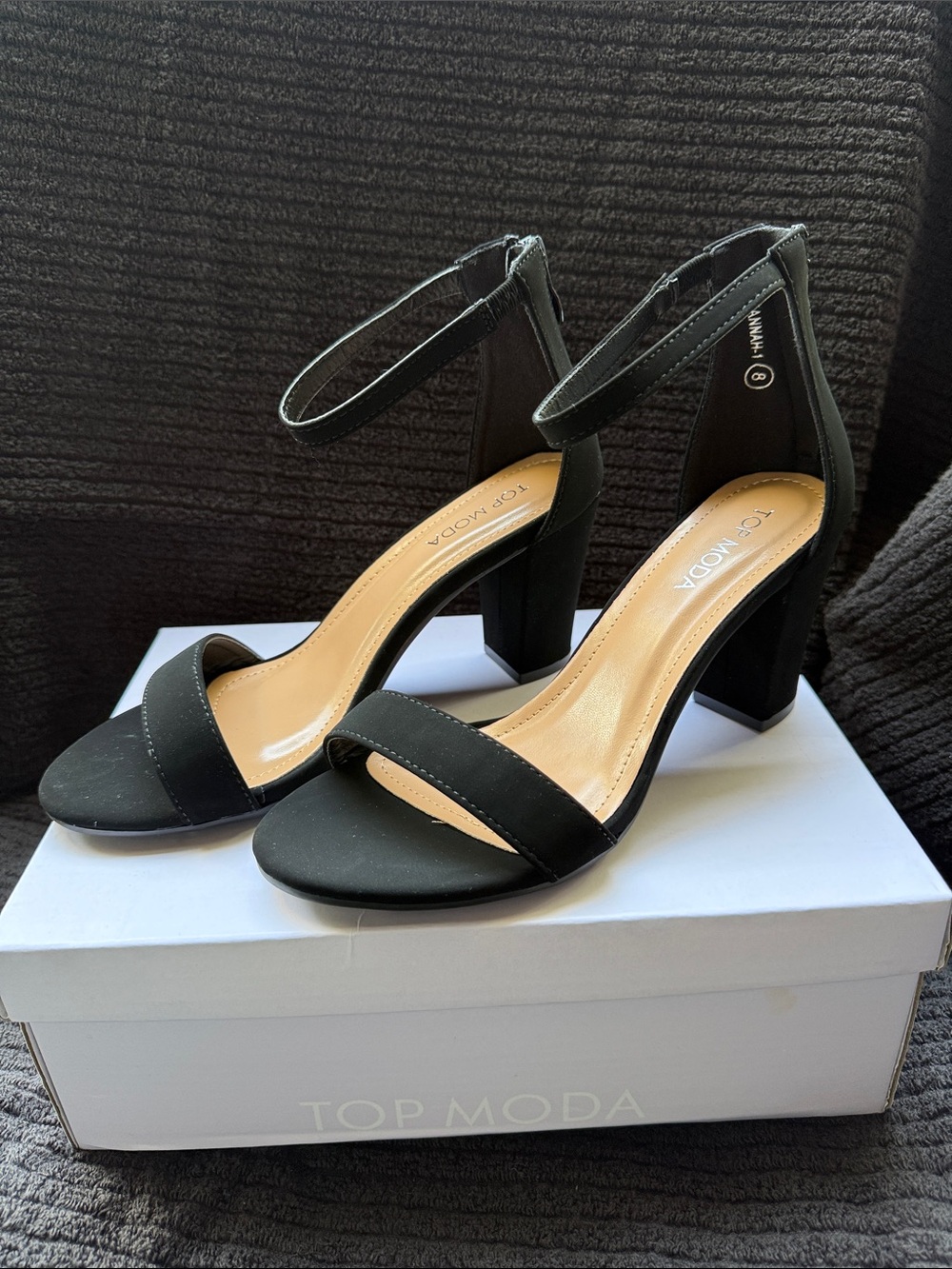 TOP Moda Black Ankle-Strap Block Heel Sandals